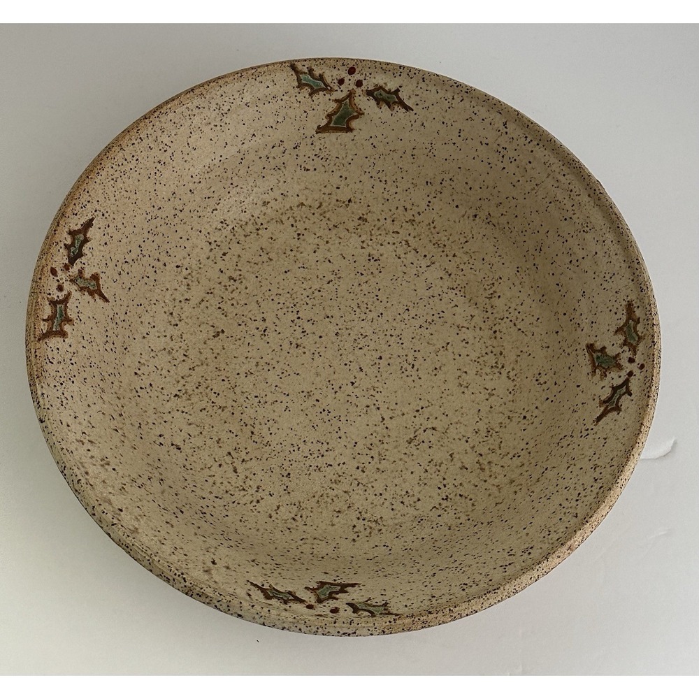 Vintage Handmade Pottery Serving Bowl Featuring Holly & Berries Artist Signed